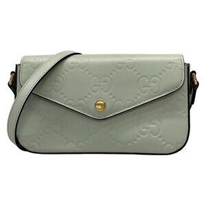 Auth GUCCI GG Supermini leather shoulder bag 772794 Pale Green Leather